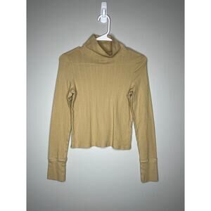 American Eagle Beige Turtleneck Long Basic Neutral Sleeve Top Small